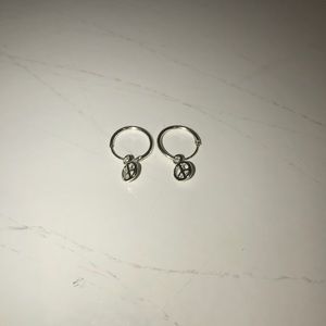 Chuvora Dangle Peace Sign Hoop Earrings